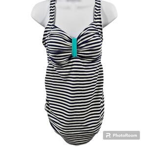 Beach Bump Maternity Navy/White Striped Tankini Top Size Medium